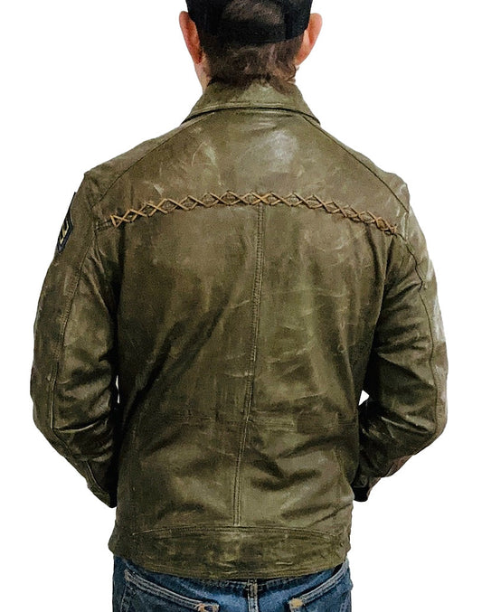 COWBOYS & DEMONS "TWISTED" Leather Jacket in Vintage Green