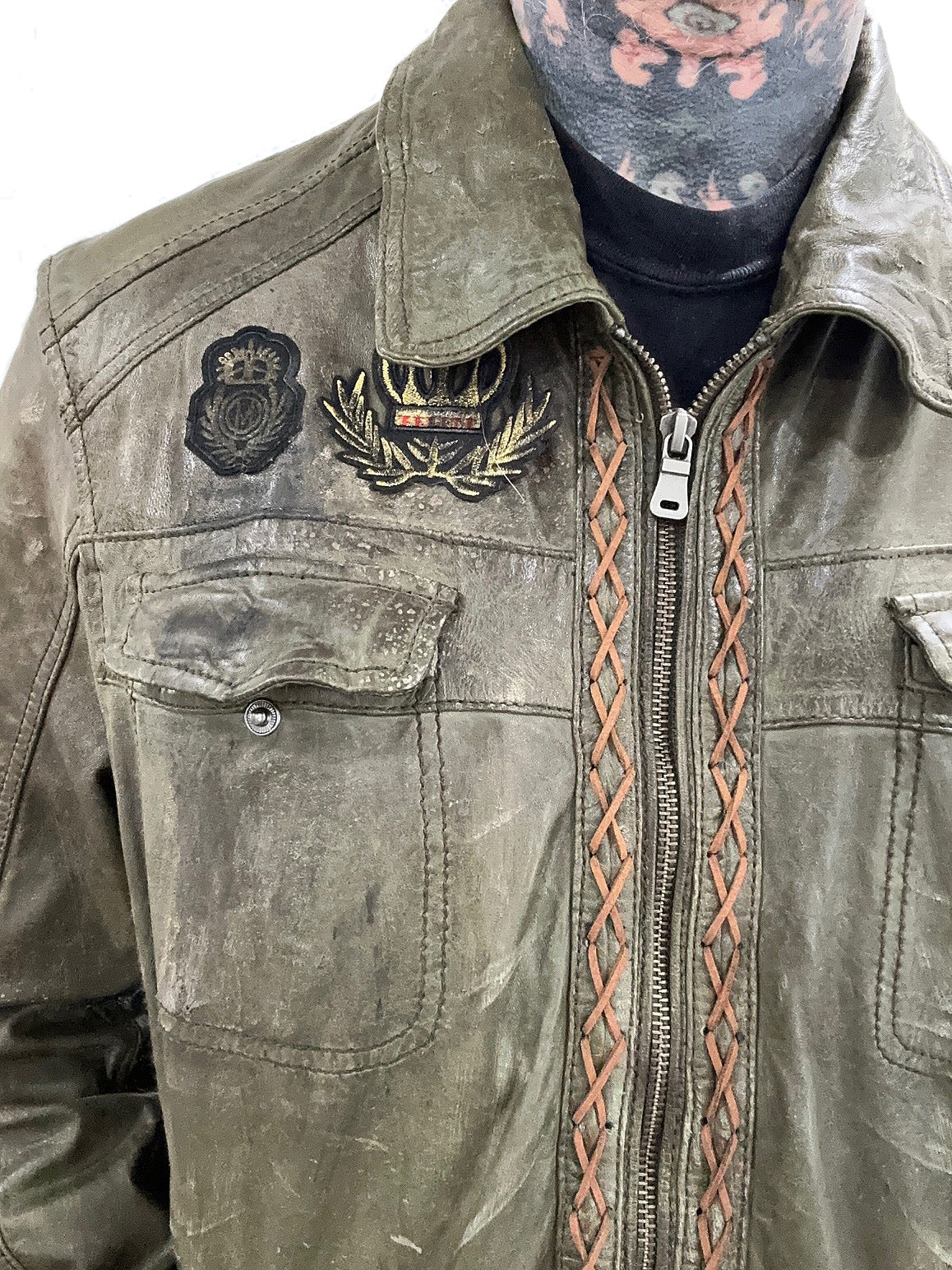 COWBOYS & DEMONS "TWISTED" Leather Jacket in Vintage Green