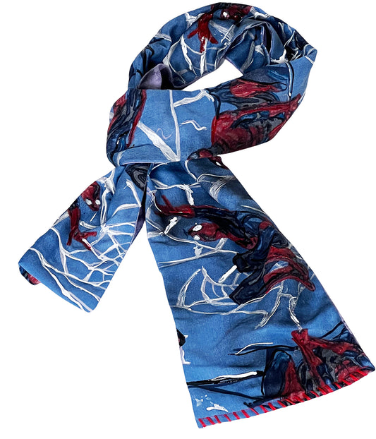 COWBOYS and DEMONS - "SPIDER-MAN ACTION" Scarf with Hand Applied Acrylic Accents