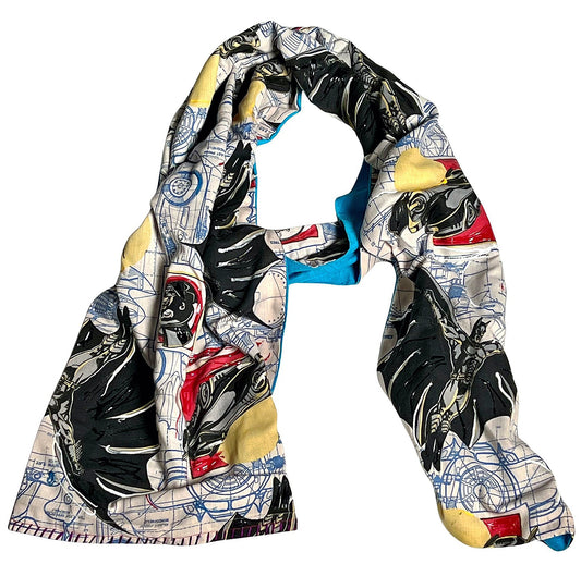 COWBOYS and DEMONS - "BATMOBILE" SCARF with Hand Applied Acrylic Accents