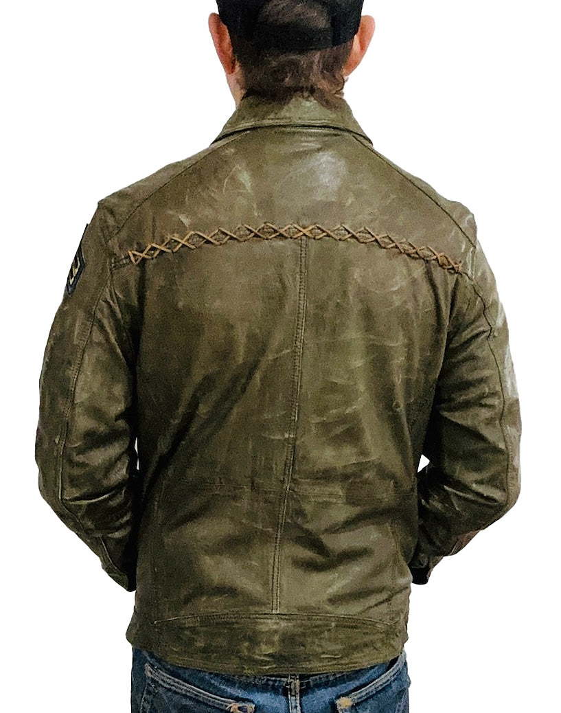 COWBOYS & DEMONS  "TWISTED" Leather Jacket in Vintage Green