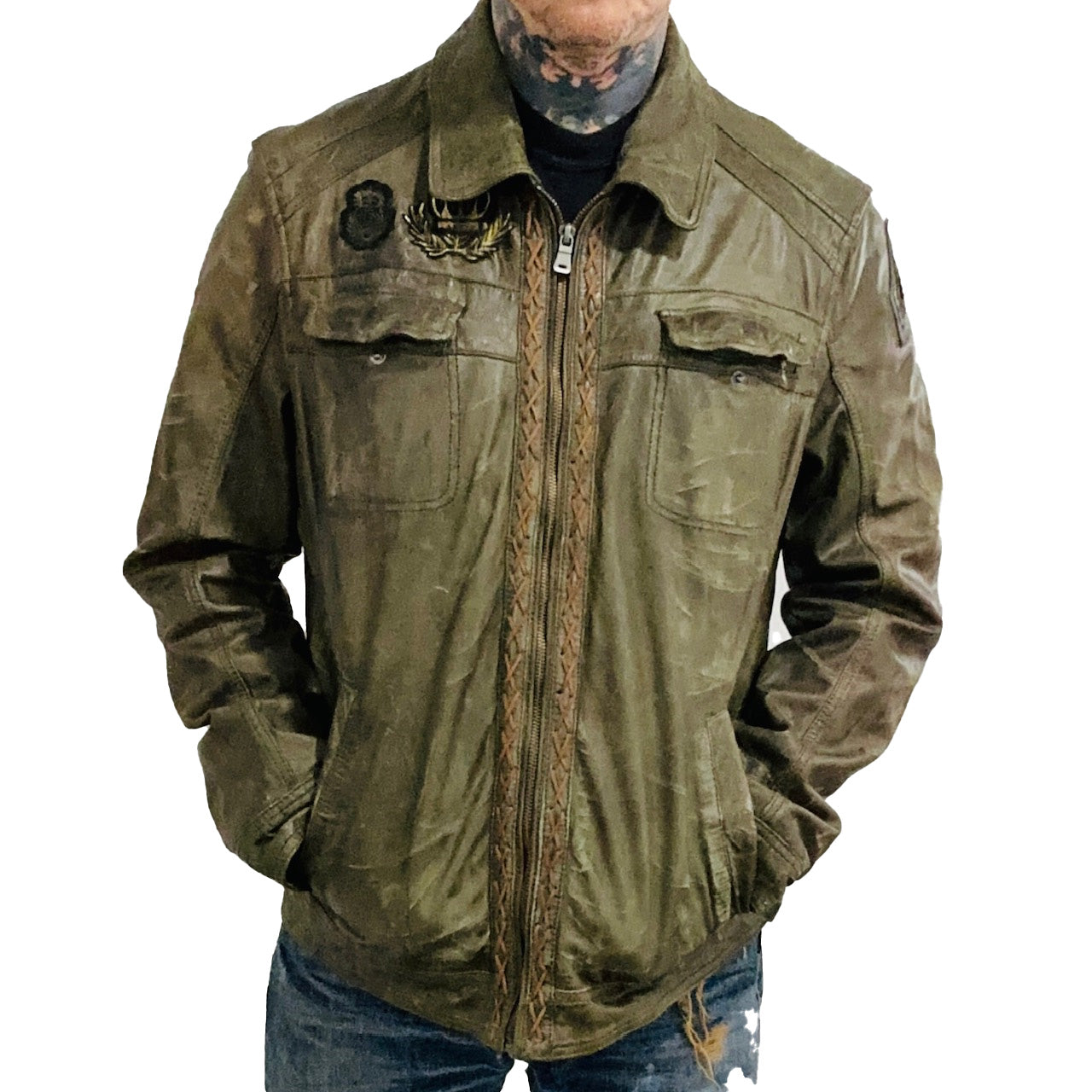 COWBOYS & DEMONS  "TWISTED" Leather Jacket in Vintage Green